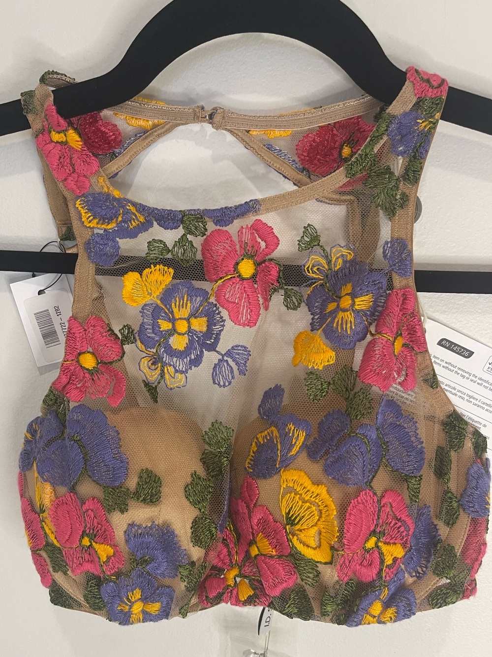 I.D. SARRIERI Wonderland Delights Tuscan Summer Floral Embroidered Mesh bra top